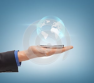 Man hand with sphere globe