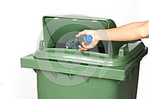 Man hand throwing away plastic