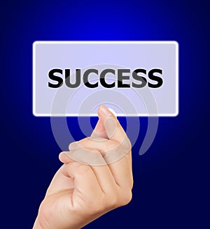 Man hand touching button success keyword.