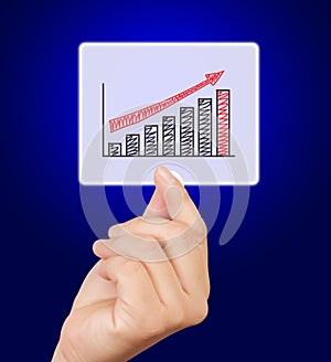 Man hand touching graph button.