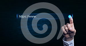 Hand touching https address.