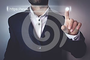 Man hand touching https address.