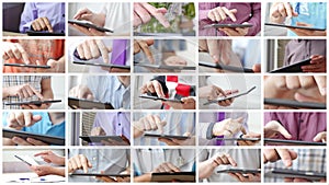 Man hand touching screen on modern digital tablet pc.