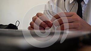 Man hand typing on a laptop keyboard. Businessman hands busy working on laptop. student professional study work with pc software t