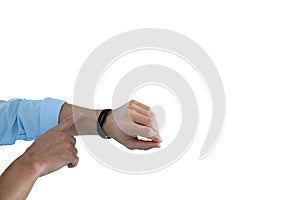 Man hand using a fitness band