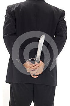 Man with handcuff and knife