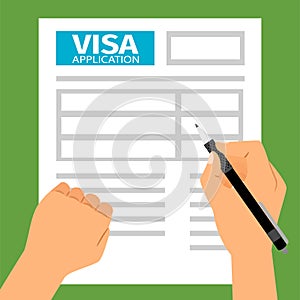 Man hands filling out visa application
