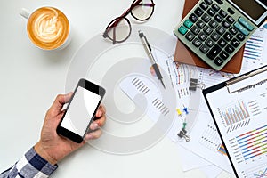 Man hands holding blank screen a smartphone