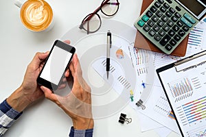 Man hands holding blank screen a smartphone