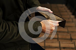 Man Hands Open Checking Empty Wallet Broke Out of Cash