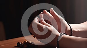 Man hands palm praying and worship of cross, eucharist therapy bless god helping, hope and faith, christian religion concept