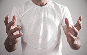 Man hands with protect gesture