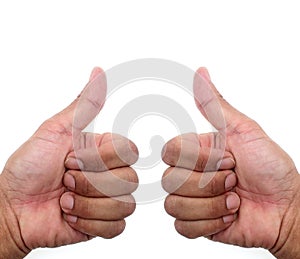 Man hands show stranglehold isolate on white background