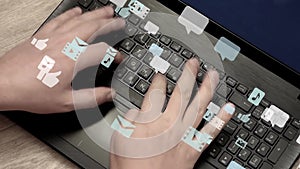 Man hands typing on laptop - communication cocept