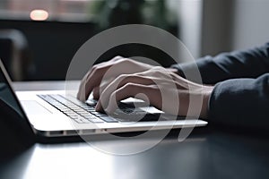 Man hands typing on laptop computer keyboard