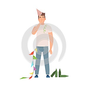 Man with a hangover after party vector illustration set