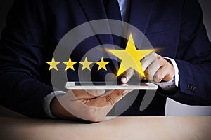 Man Happy Customer give Five Star Rating Experience Customer se