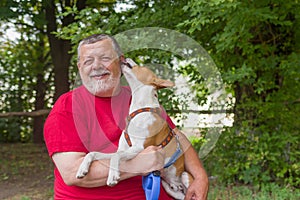 Man is happy when his pet shows affection