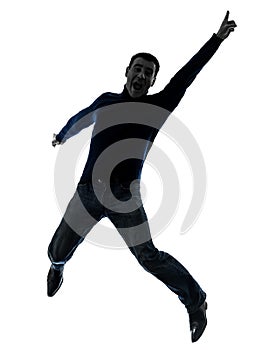 Man happy jumping silhouette full length