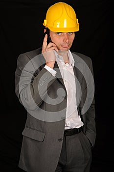 Man in hardhat on cellphone