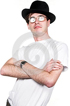 Man in hat and glasses