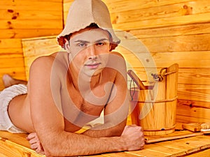 Man in hat at sauna