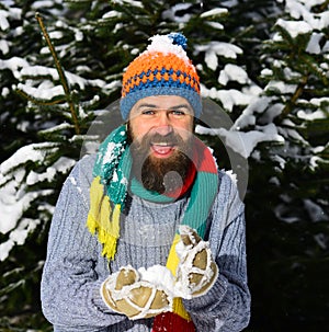 Man with hat, scarf and gloves. Guy with happy face