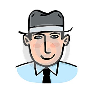 Man in a hat smiling illustration on white backgroun