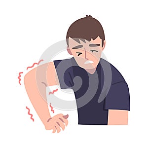 Man Having Convulsions of the Extremities, Symptom of Heart Stroke Cartoon Vector Illustration
