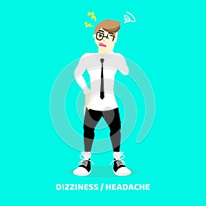 man having dizziness, headache, confuse, health care disease symptoms concept