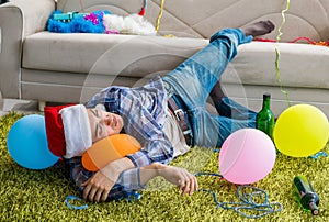 Man having hangover after christmas party