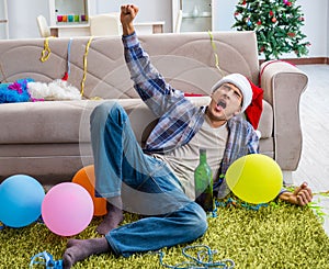 Man having hangover after christmas party