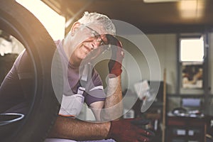 Man having headache after hard work.