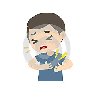 Man having a heart attack with chest pain cartoon, vector illustration.