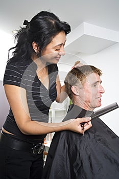 Man having his hair styled