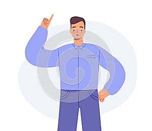 Man having idea. Guy showing Eurika gesture. Office worker vector character illustration.