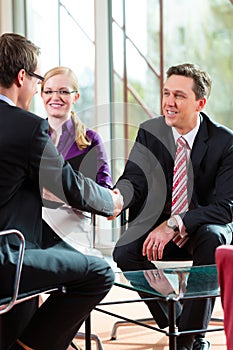 Man having an interview with manager and partner employment job