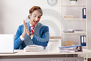 The man having meal at work during break