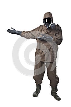 Man in Hazard Suit Showing or demonstrating