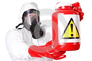 Man in hazardous materials suit