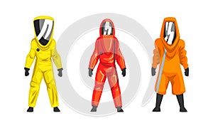 Man in Hazmat Suit as Personal Protective Equipment with Impermeable Garment Vector Set