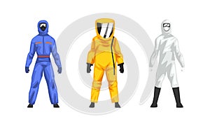 Man in Hazmat Suit as Personal Protective Equipment with Impermeable Garment Vector Set