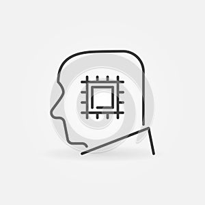 Man Head with Chip or Processor linear vector concept icon
