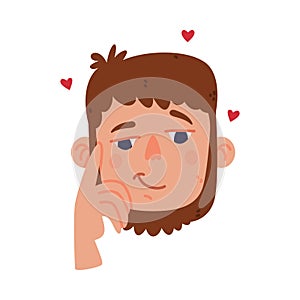 Man Head and Face with Affection Emotion and Hand Gesture Vector Illustration