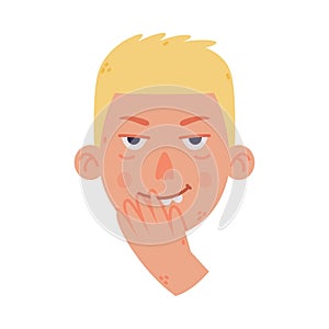 Man Head and Face with Funny Emotion and Hand Gesture Vector Illustration