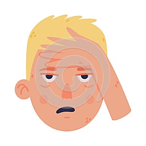 Man Head and Face with Relief Emotion and Hand Gesture Vector Illustration