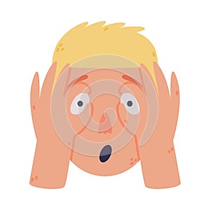 Man Head and Face with Surprised Emotion and Hand Gesture Vector Illustration