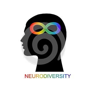 Man head profile with rainbow infinity symbol
