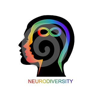 Man head profile with rainbow infinity symbol