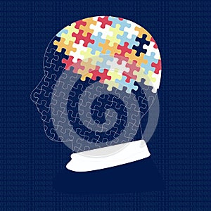 Man head with puzzle. Idea, concept, notion, thought, message, insight